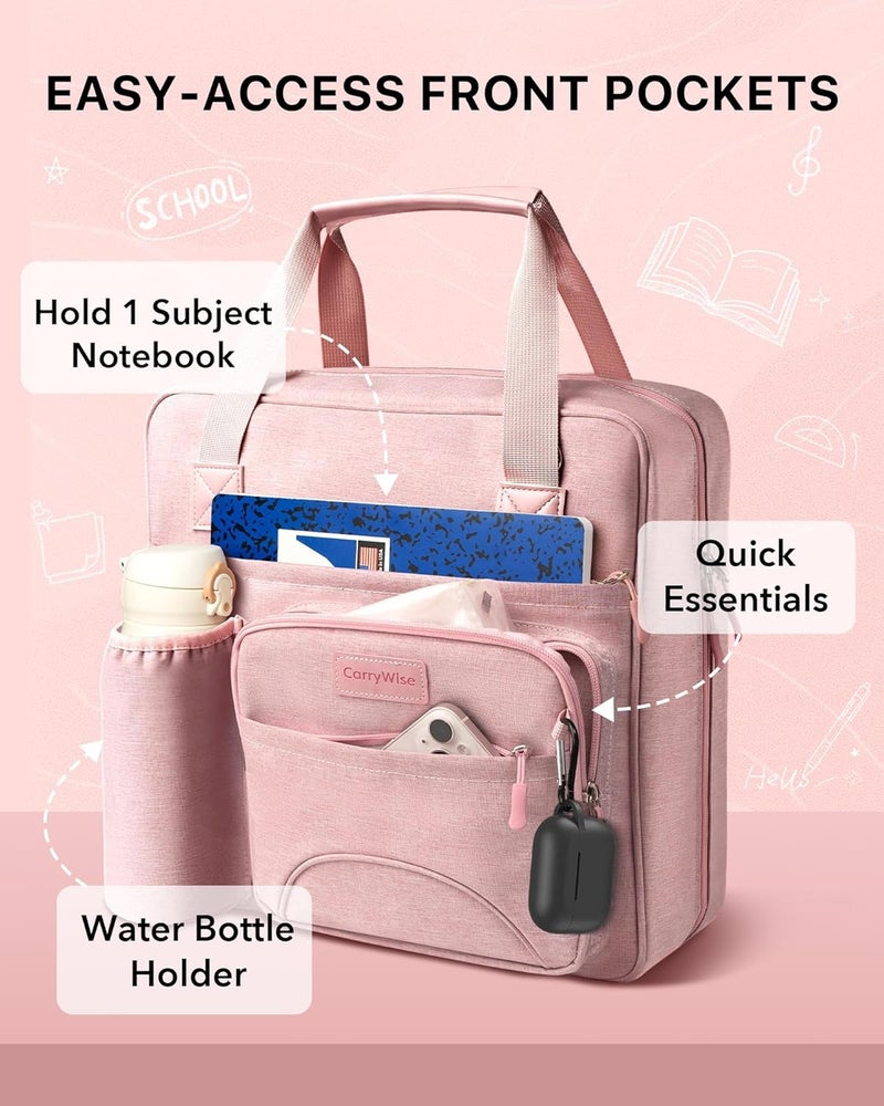 CarryWise Upgraded 3 Rings Zipper Binder Organizer 3 Inch Zippered Binders with Strap Large Zip Up Portfolio Folder Bag with 9 Pockets Laptop Compartment for Office Travel, Pink - Image 5
